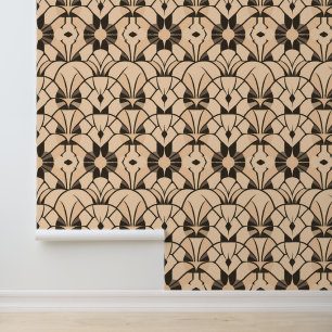 Papier Peint Motif géométrique Art déco en beige et noir