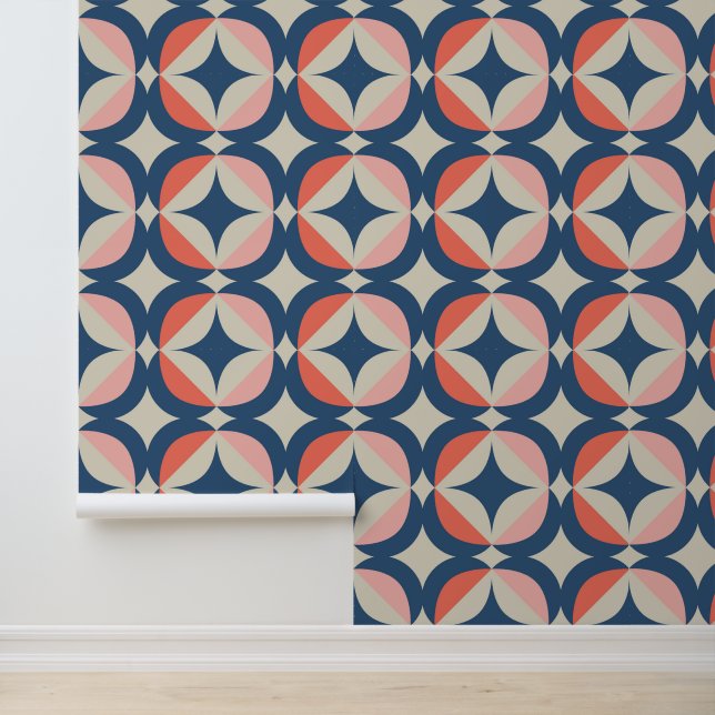 Papier Peint Motif géométrique bleu et corail (Application)