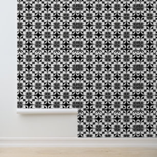 Papier Peint Motif géométrique Floral noir et blanc