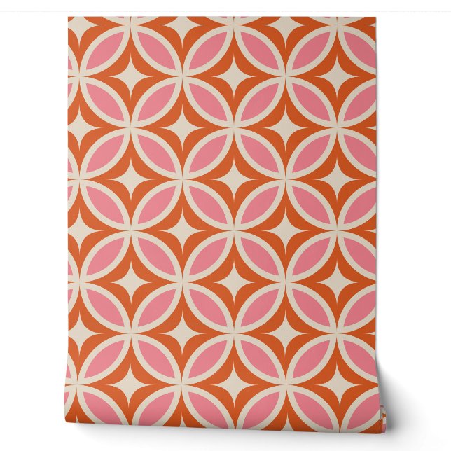 Papier Peint Motif géométrique moderne du milieu du siècle rose (Déroulement)