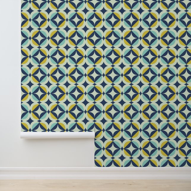 Papier Peint Motif géométrique Or et bleu (Application)