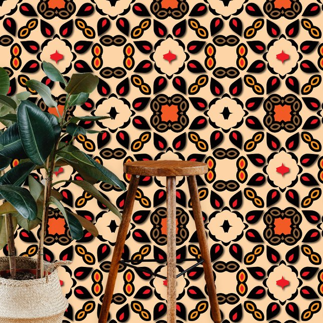 Papier Peint Motif géométrique orange beige rouge noir (Créateur téléchargé)