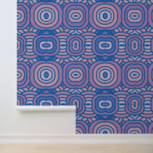 Papier Peint Motif géométrique rétro en bleu et rose