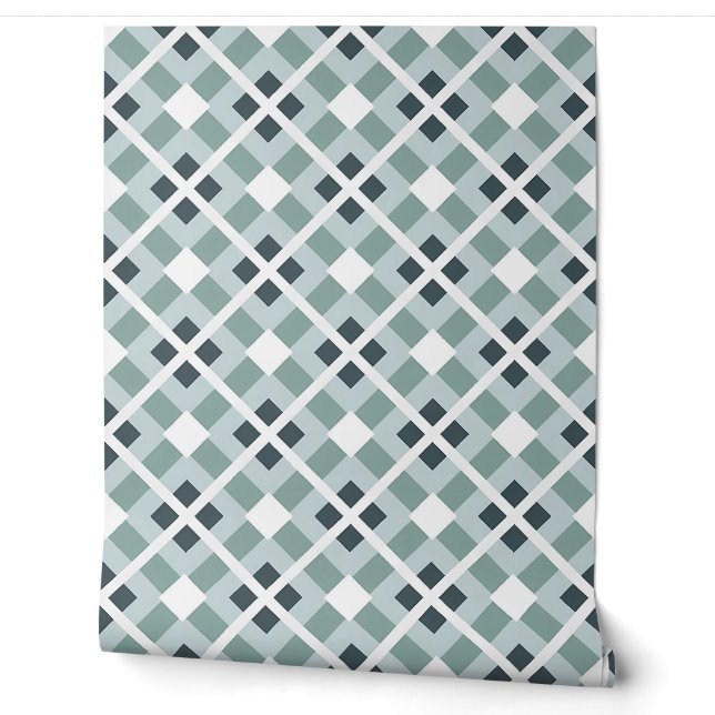 Papier Peint Motif géométrique vert doux et ardoise (Déroulement)