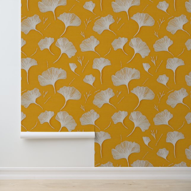 Papier Peint Motif Ginkgo Leaf brodé (Application)