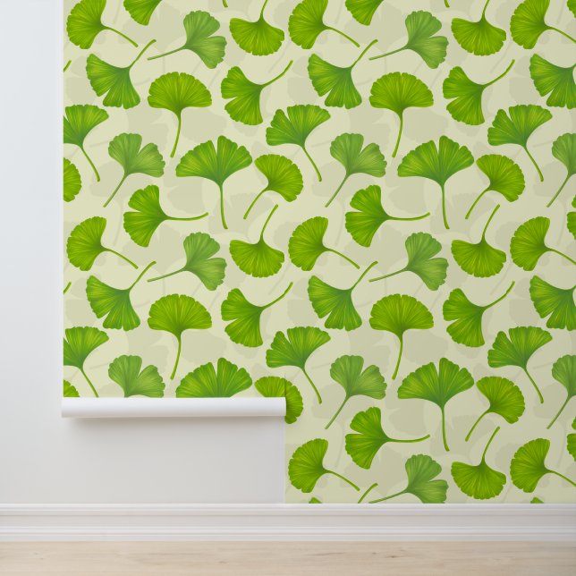 Papier Peint Motif Ginkgo sur blanc (Application)