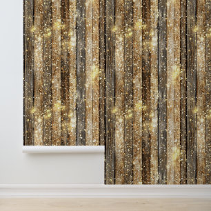 Papier Peint Motif Gold Sparkle Wood
