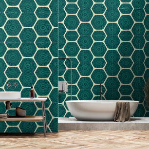 Papier Peint Motif Hexagon Mandala géométrique - Deep Green & B