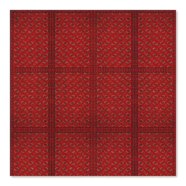 Papier Peint motif jacquard rouge - look tapis oriental (Recto)