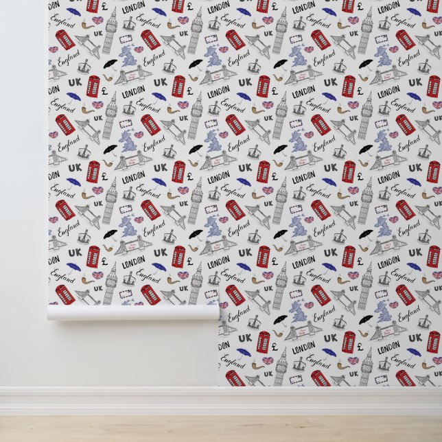 Papier Peint Motif London City Doodles (Application)