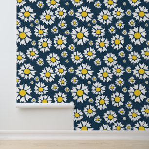 Papier Peint Motif marguerrier, motif floral, marguerites blanc
