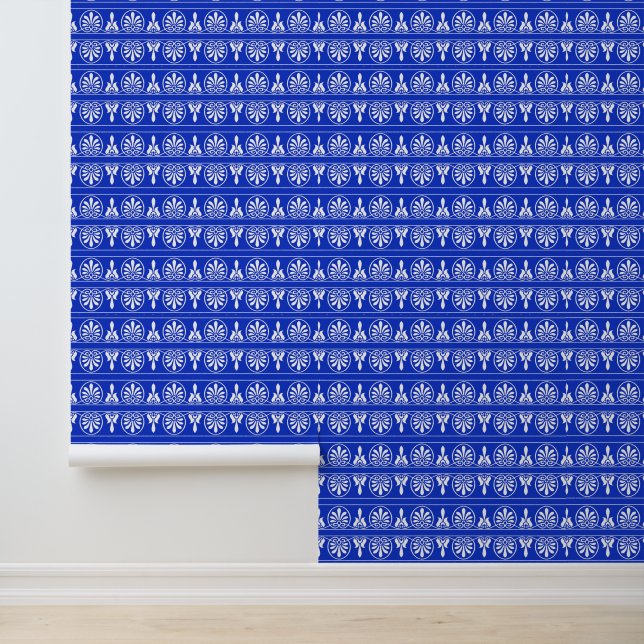 Papier Peint Motif méditerranéen grec Arabesque bleu (Application)