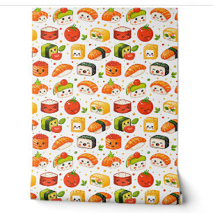Papier Peint Motif mignon kawaii caractères sushi de nourriture