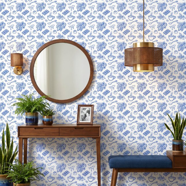 Papier Peint Motif Moderne de Toile Bleue Cacao et Chocolat (Créateur téléchargé)