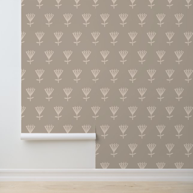 Papier Peint Motif Motif Floral Gris Beige (Application)