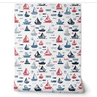 Motif nautique avec voiliers et poissons