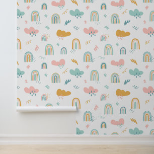 Papier Peint Motif nuage Rainbow et pluie amusant