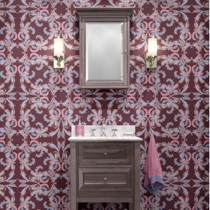 Papier Peint Motif ornemental baroque rouge-brun acajou