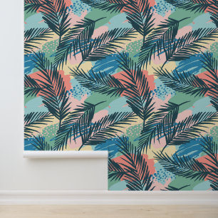 Papier Peint Motif Pastel Tropical Leaf