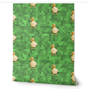 Papier Peint Motif Pixel Duck - Green Retro Design Arrière - pl
