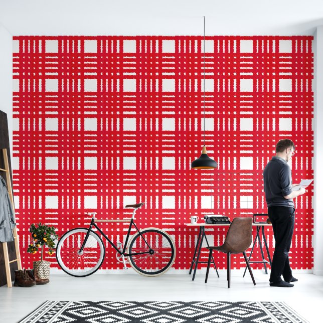 Papier Peint Motif rayé rouge vérifié (Salon)
