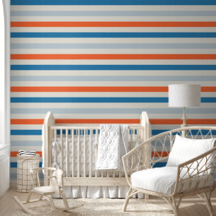 Papier Peint Motif rayé vibrant Bleu et orange Nursery