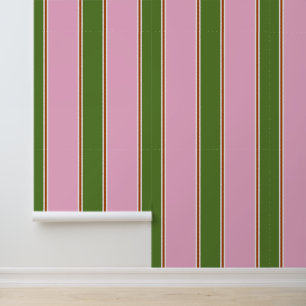 Papier Peint Motif rétro à rayures roses et vertes