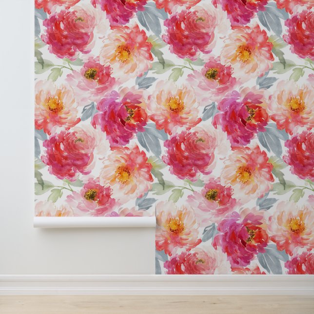 Papier Peint Motif rose Aquarelle Peony (Application)