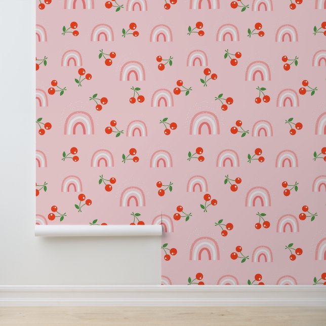 Papier Peint Motif rose arc-en-ciel cerise (Application)
