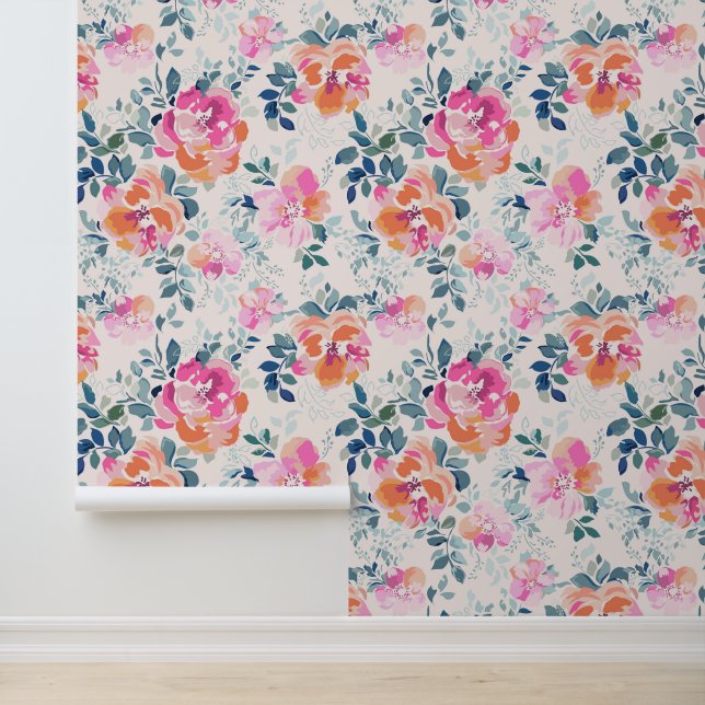 Papier Peint Motif rose et Turquoise (Application)