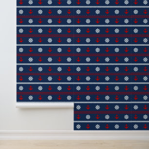 Papier Peint Motif Rouge Blanc Et Bleu Océan