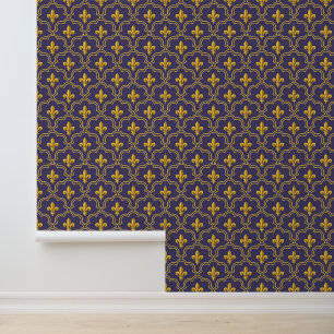 Papier Peint Motif Royal Fleur-de-Lis Violet et Or