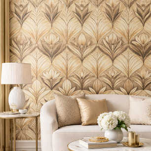 Papier Peint Motif Sépia Or Tulipe Art Déco