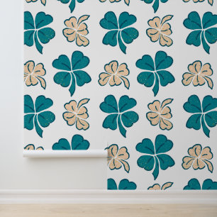 Papier Peint Motif Shamrock de de Tissu Beige Vert