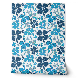 Papier Peint Motif Shamrock de trèfle bleu blanc