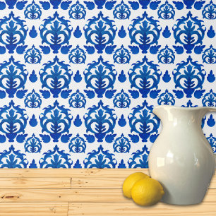Papier Peint Motif Toile de Jouy Bleue