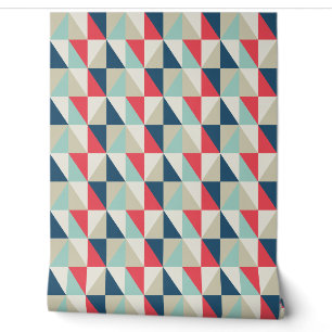 Papier Peint Motif triangles rouge et bleu géométrique rétro