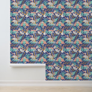 Papier Peint Motif Tropical Blue Sloth