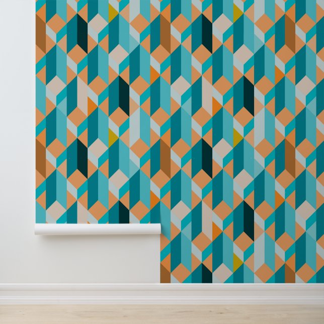 Papier Peint Motif turquoise Et Orange (Application)