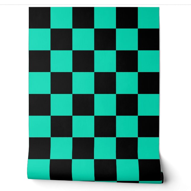 Papier Peint Motif turquoise Turquoise et Black Checker (Déroulement)