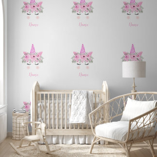 Papier Peint motif Unicorne rose