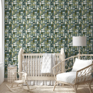 Papier Peint Motif vert moderne du milieu du siècle