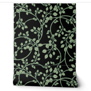 Papier Peint Motif Vin Vert Fluide Sur Noir