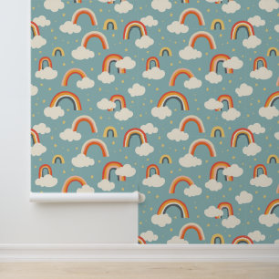 Papier Peint Motif Whimsical Rainbow Nuages Pépinière moderne