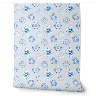 Papier Peint motifs circulaires géométriques en bleu délicat
