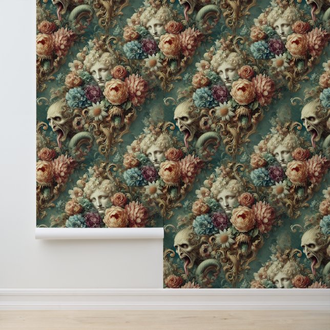 Papier Peint Motorcade infernale - Design floral gothique (Application)