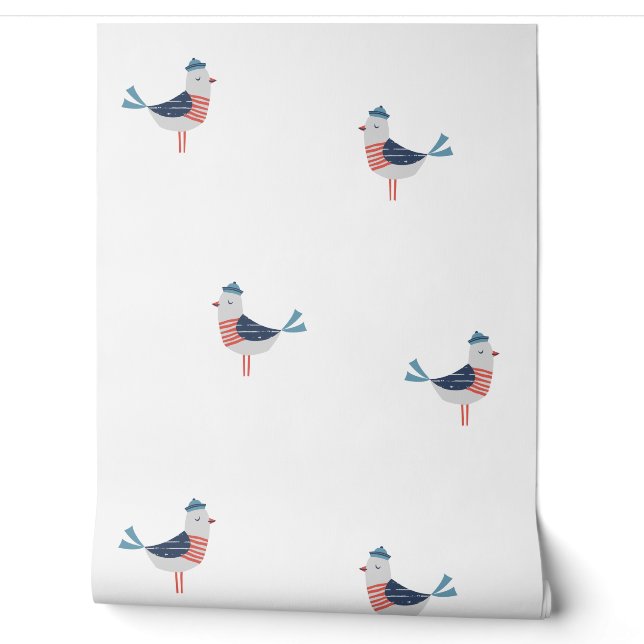 Papier Peint Mouettes de mer mignonnes sur blanc (Déroulement)