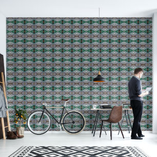 Papier Peint Moyen motif vert et argenté