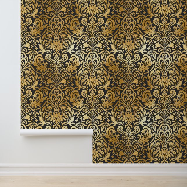 Papier Peint Mustard Or noir élégant floral (Application)