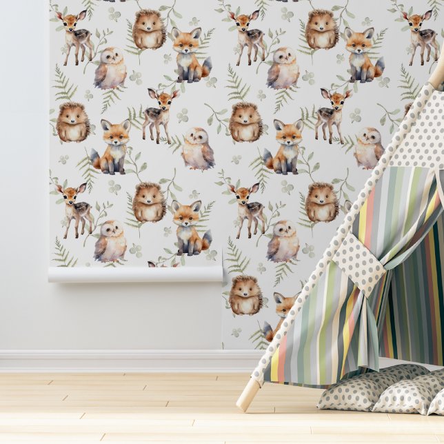 Papier Peint nature mignon bébé animaux forêt aquarelle (Créateur téléchargé)